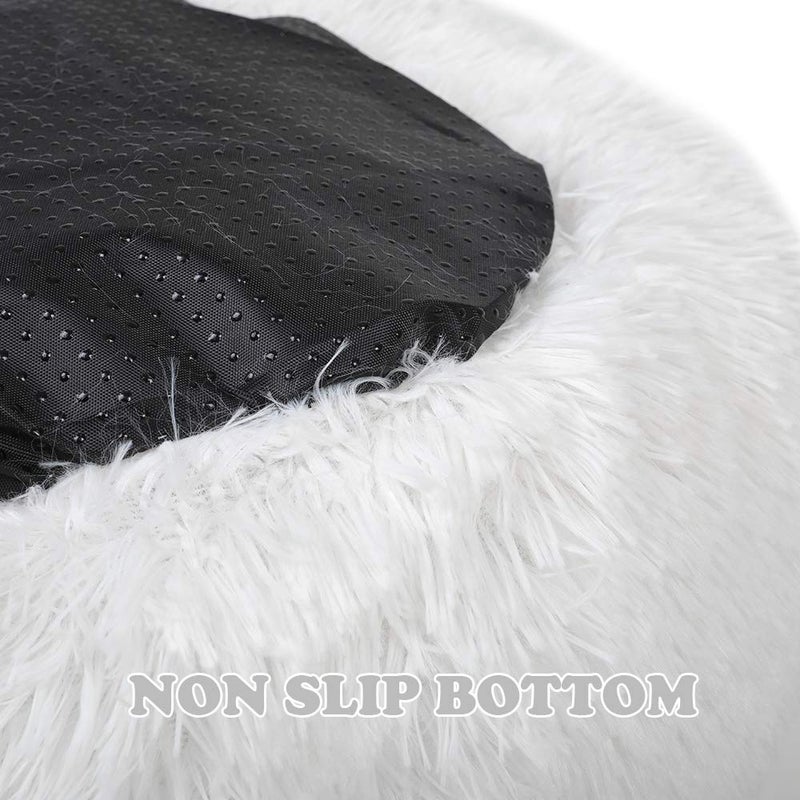 otoez Kitten Puppy Donut Bed - Small Round Dog Cat Beds Anti Anxiety Plush Pet Calming with Non-Slip Waterproof Bottom, Washable (19.7", White) - Image 3